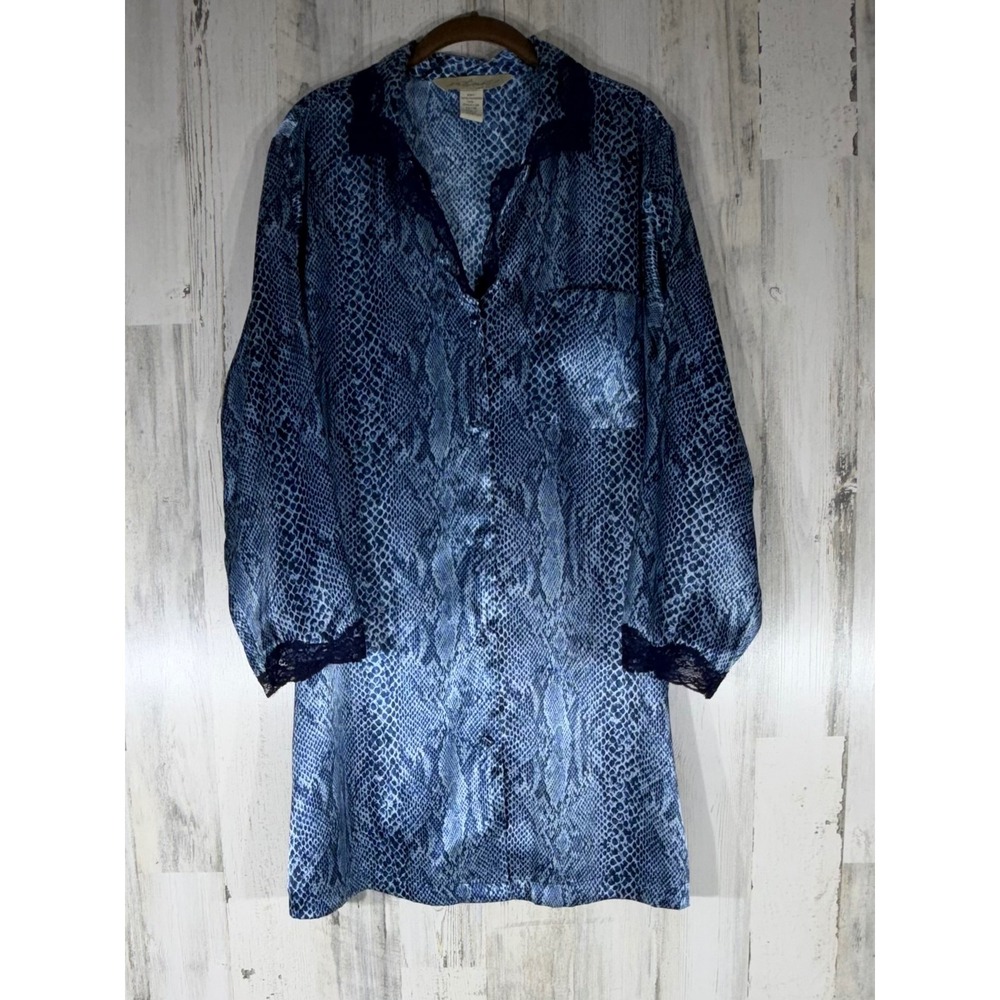 Lane Bryant Intimates Nightgown 14/16 Blue Snakeskin Satin‎ Lace Sleep Shirt